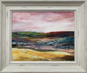 Colourful English Moor Abstract Landscape with Pink Sky