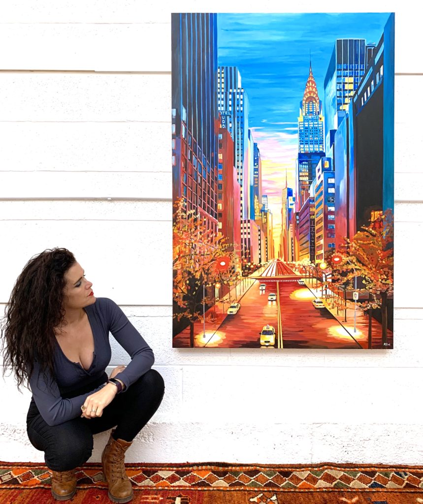絵画 NEW YORK GALLERY Painting of the Chrysler Building 42nd Street New York City