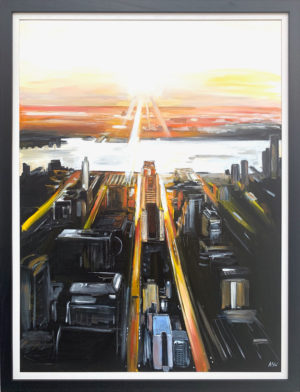 Painting of Aerial View of Manhattan Island New York City by Angela Wakefield